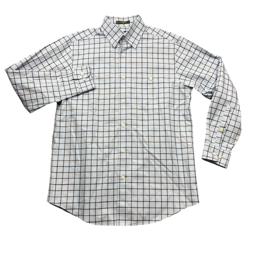 Orvis Medium Blue Plaid 100% Cotton‎ Long Sleeve Mens Dress Shirt